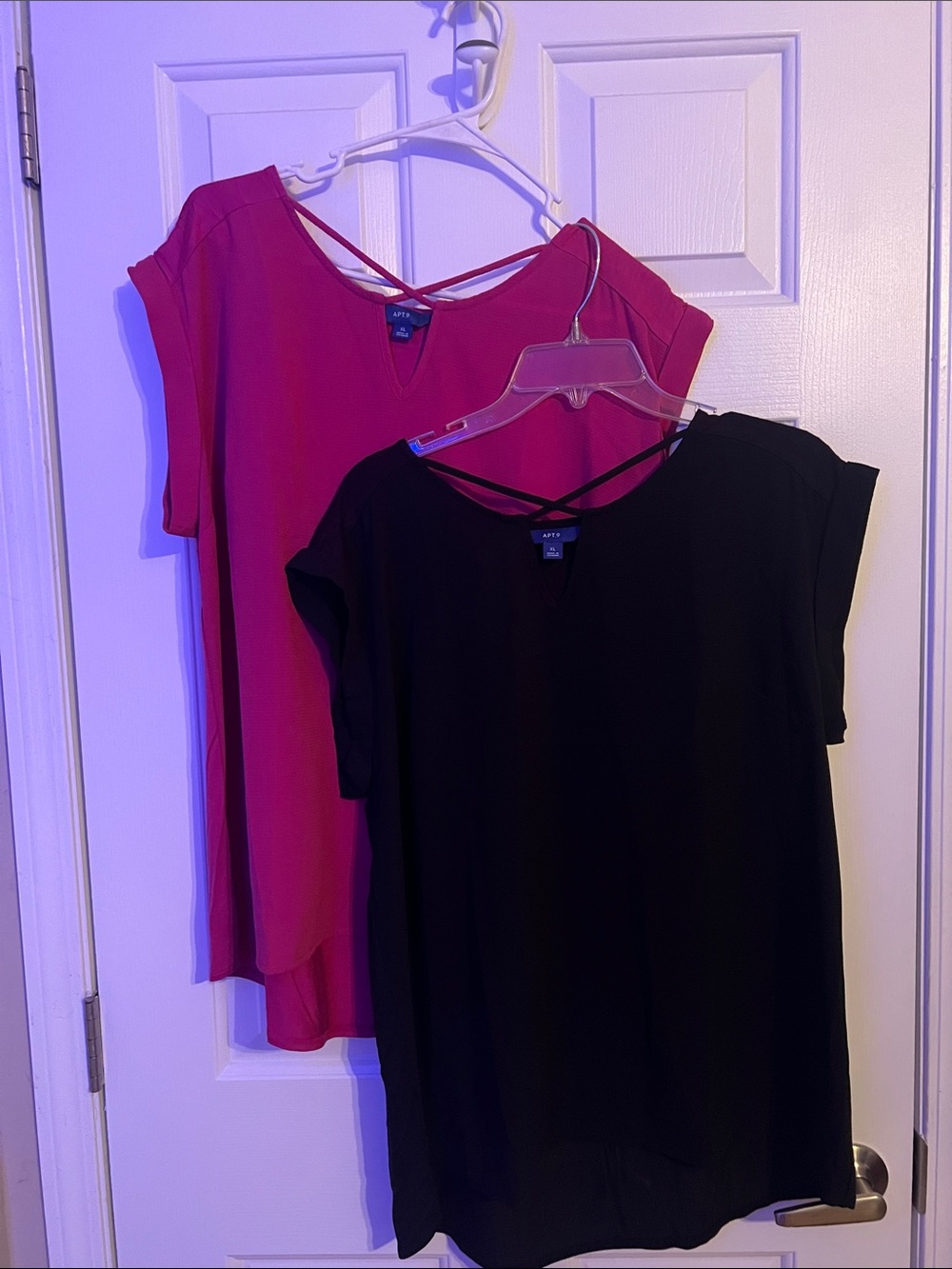 Apt. 9 Black and Fuchsia Short-Sleeve Crisscross Back Tops
